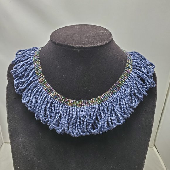 Signature Cleopatra style Lapis Lazuli/cobalt blue seed bead choker necklace - Picture 1 of 4